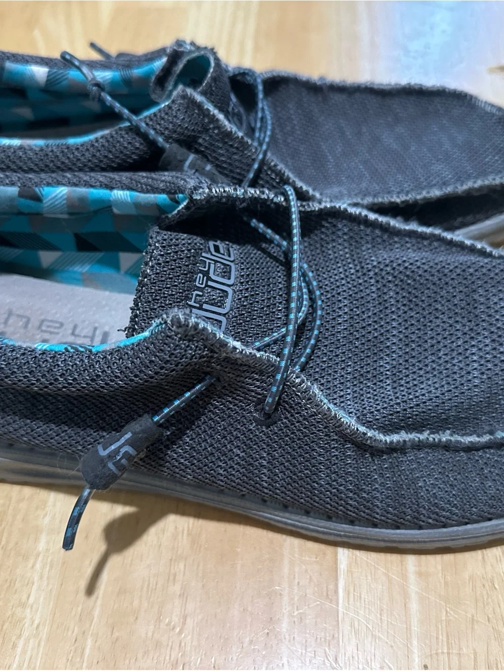 Hey Dude Dark Gray Slip-On Loafers with Teal Accent